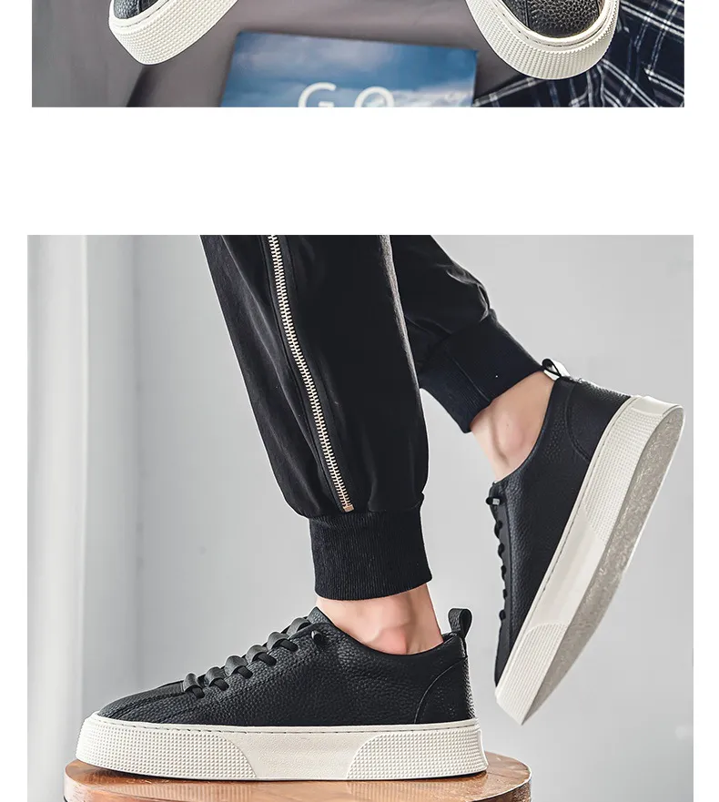 Uomo Classiche Sneakers Bianche Casual Morbide in Pelle con Lacci Moda Uomo Scarpe da Passeggio all'Aperto Scarpe da Ginnastica Maschili_voghion.com