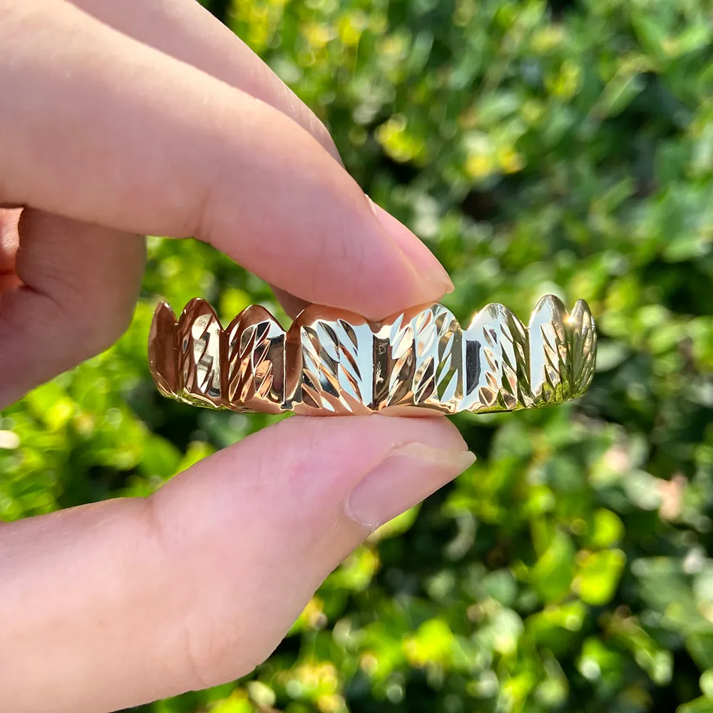 RACHELZ Hip Hop 8/8 Muster Zahnkappen Vergoldete Zähne Grillz Zahnspangen Punk Dental Grills Für Männer Frauen Körperschmuck_voghion.com