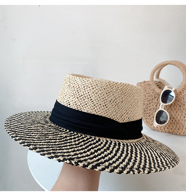 Lafite da donna, cappello da pescatore estivo con protezione solare flat top, foto da spiaggia, cappello in paglia intrecciata_voghion.com