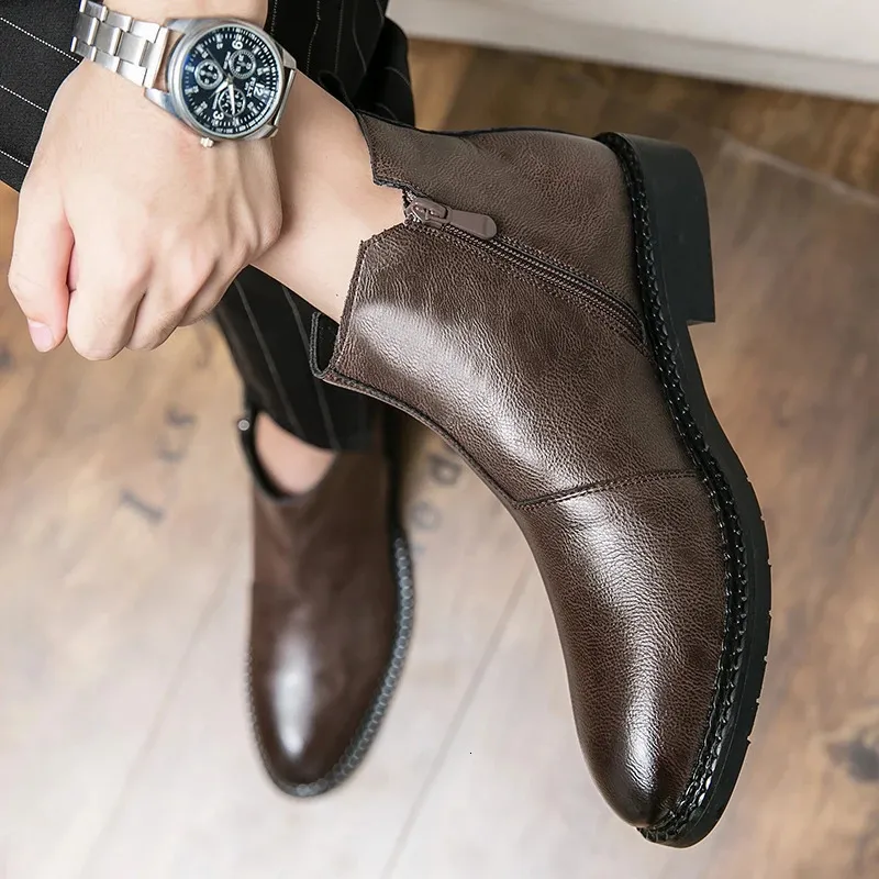 For Fashion Casual British Style Short Boot Side Zipper High-Top Shoes Men Man Classic Retro Leather Ankle Boots 240620_voghion.com