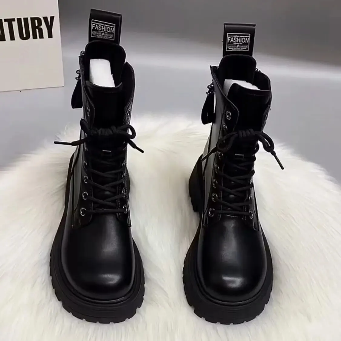 Womens British Style SLX Winter Martin Boots Black Retro Zipper Thick Bottom Joker High Quality Soft Leather Booties_voghion.com