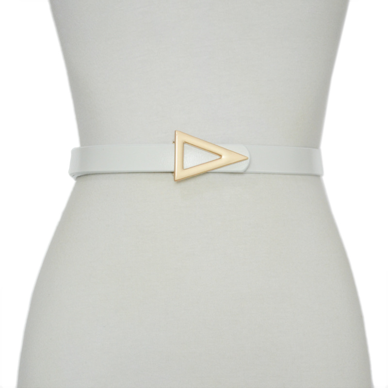 Ceinture polyvalente version coréenne pour femmes, ceinture décorative à boucle triangulaire en cuir de vache véritable, taille fine simple à boucle unique_voghion.com