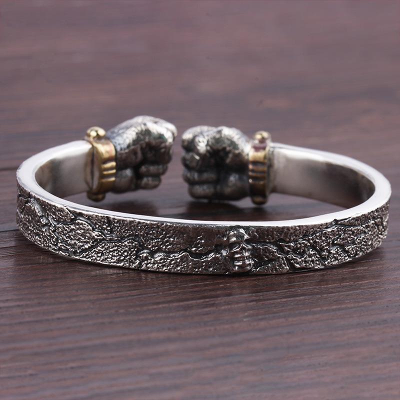Braccialetto potente in argento Hot Selg, personalità maschile, pugno aperto solido, braccialetto con pugno di potenza_voghion.com