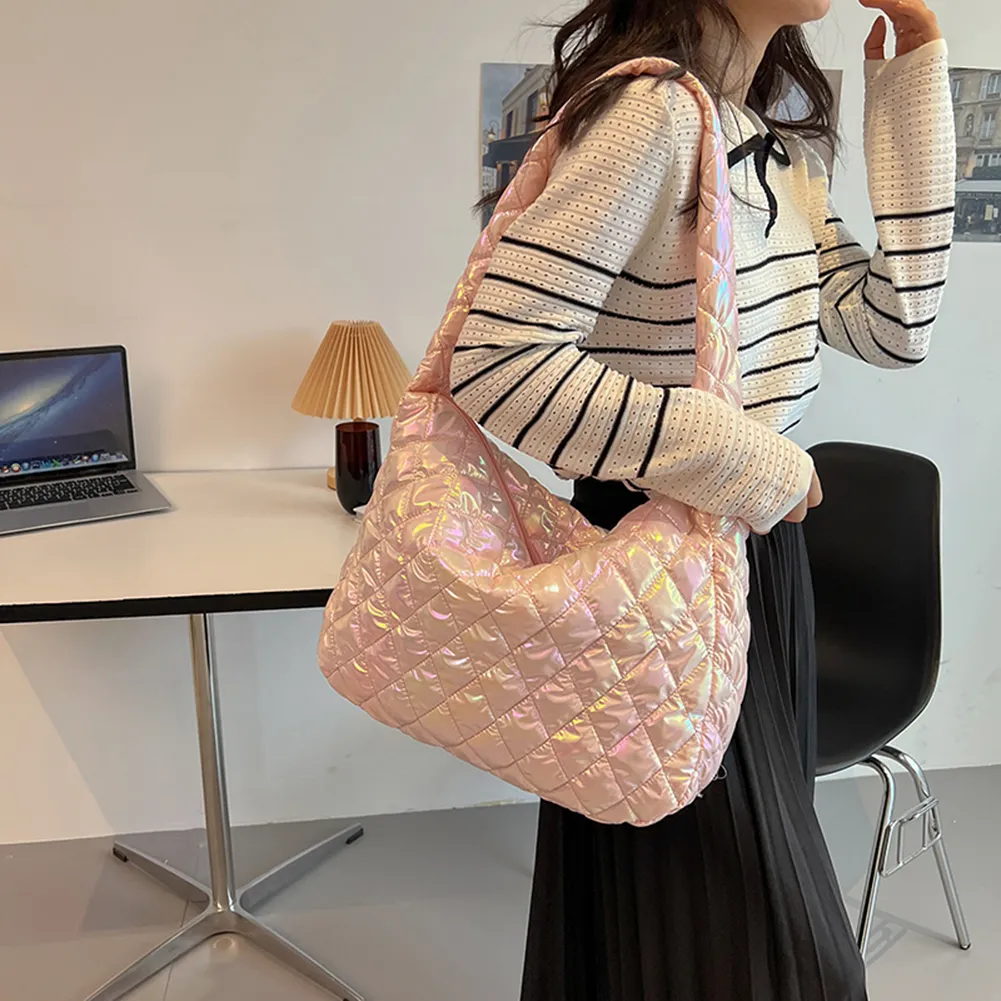 Borse a tracolla da donna autunno inverno, tote, grandi capacità, imbottite in cotone, borse da donna, borse da viaggio multicolori_voghion.com