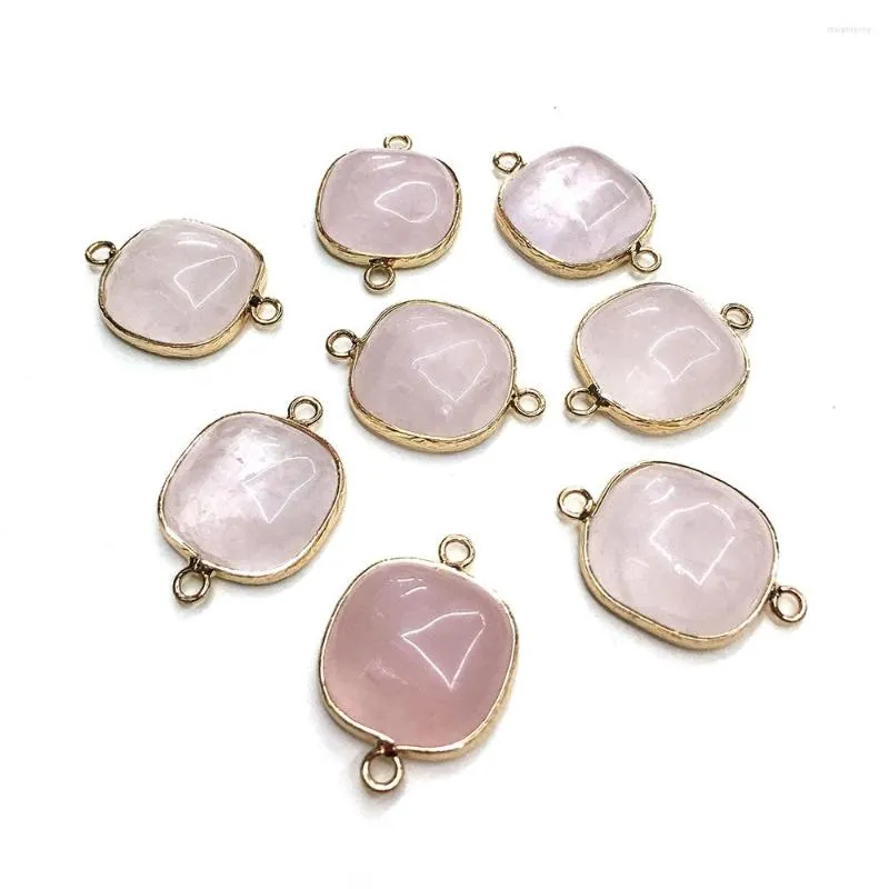 Unhänger Halskette Natursteen Edelsteen Quadrat Vergoldete Roséquarz Verbindung Handgemaachte Bastelen DIY Halskette Bracelet_voghion.com