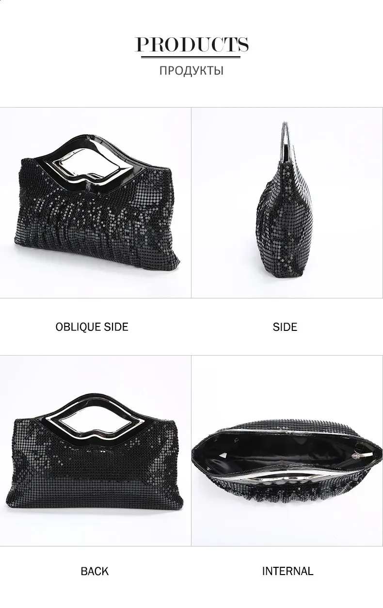Womens Purse And Handbag Black Gold Sier Evening Sequin Shoulder Bag Female Wedding Clutch 240820_voghion.com