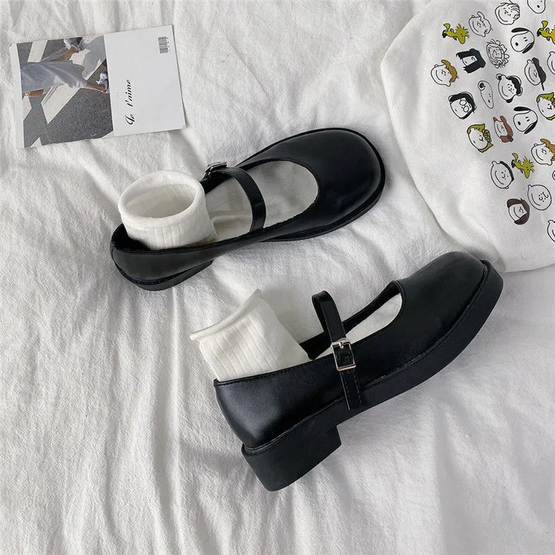 Damen Mary Jane Schuhe Leder Britischer Stil Academy Slipper_voghion.com