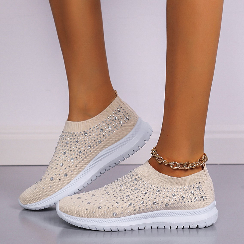 Sneakers donna in mesh con cristalli e suola morbida bianchi_voghion.com