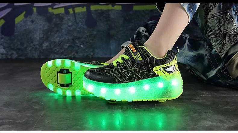 Çocuk Spor Ayakkabıları Örümcek Karikatür Örgü Usb Şarj Işıklı Açık Hava Spor Patenleri Çocuk Paten Erkek Kız Rahat Ayakkabılar_voghion.com