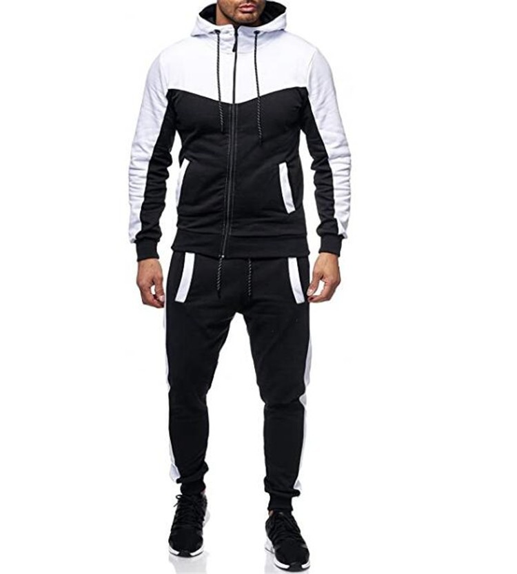 Men's Color Block Hooded Sweatshirt & Jogger Set - Winter Casual Sportswear Outfit For Gym & Streetwear​_voghion.com