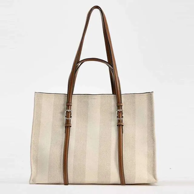 Tragetaschen mit Streifendruck für Damen, Designer-Handtaschen, Geldbörsen 2024, neu aus lässigem Canvas, große Kapazität, Pendler-Schulter_voghion.com