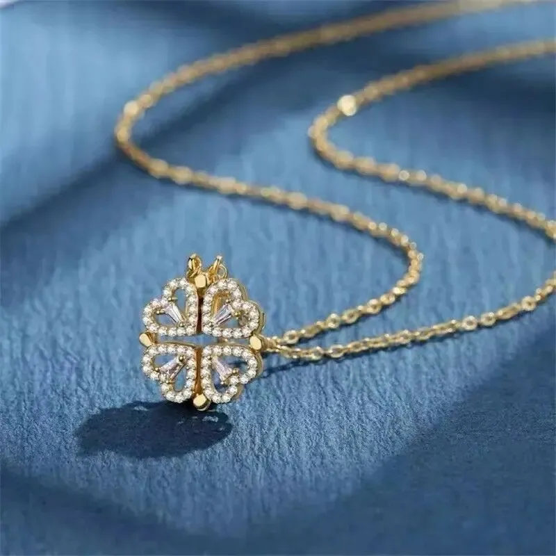 Collana con foglia portafortuna, donna, erba, magnete, attrae la luce, accessori di alta qualità, senso di un'altra catena per clavicola_voghion.com