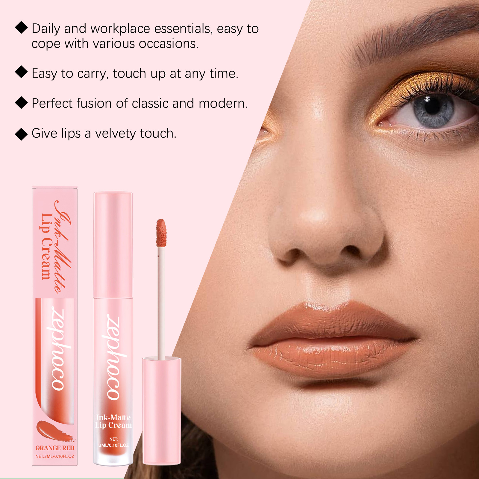Zephoco Orange Matte Lip Glaze Long Lasting Hydrating Lipstick_voghion.com