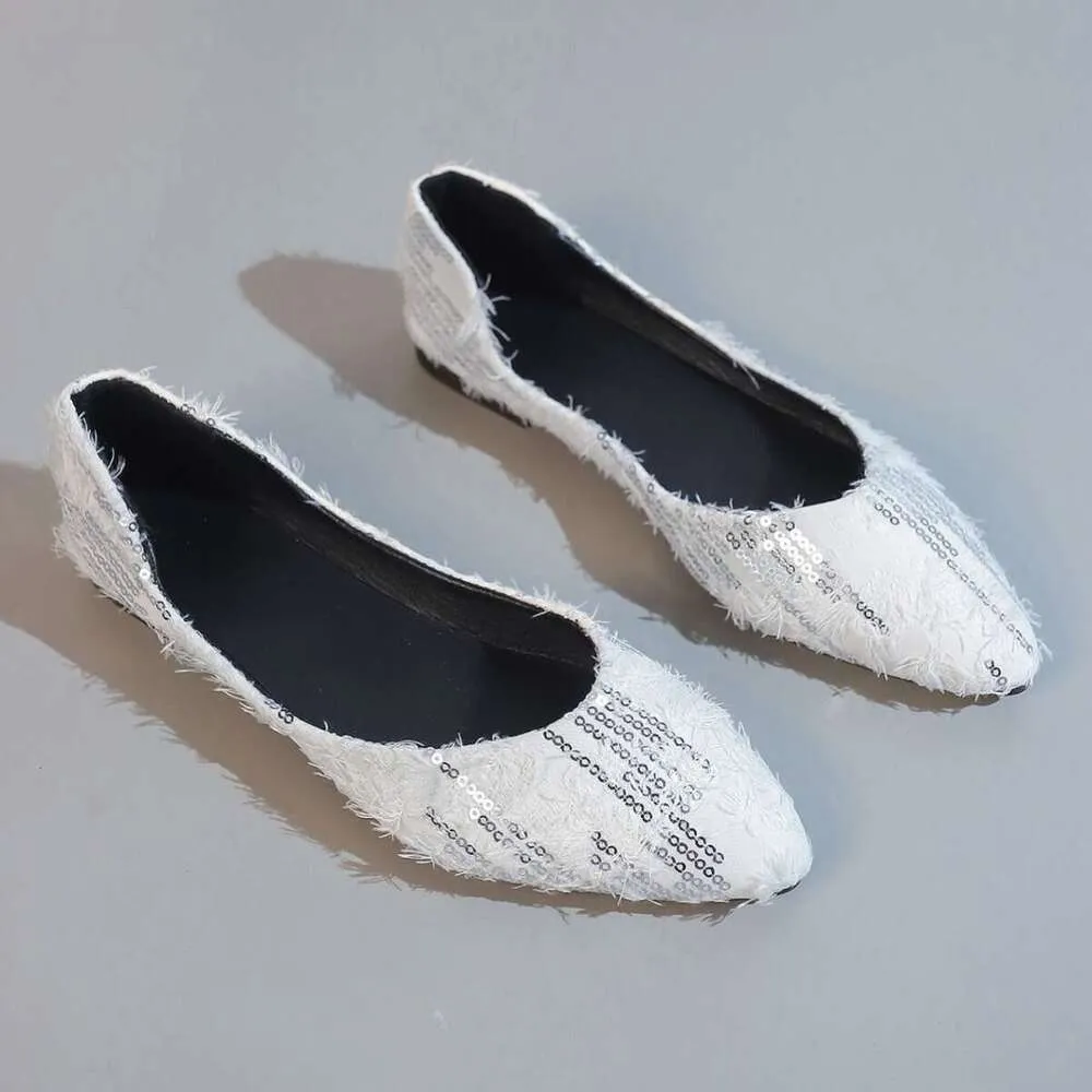 Autumn Solid Color Glitter Pointed Flat Soft Soled Shoes For Women Ss Size_voghion.com