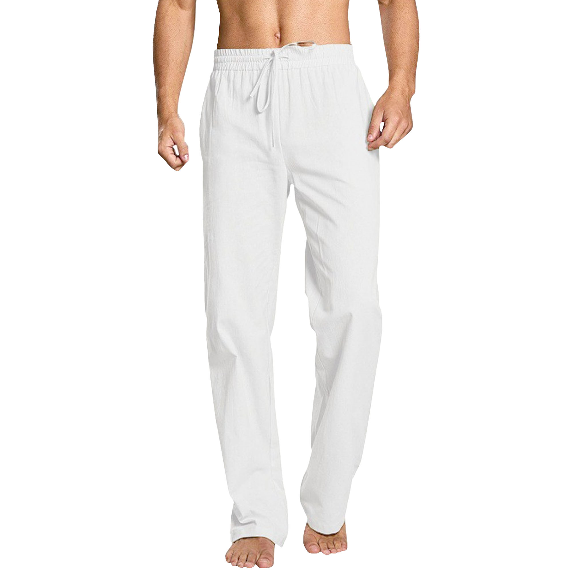 Pantalon de randonnée à taille élastique pour homme, coupe ample, solide, confortable, jogging, yoga, pantalon de course décontracté en lin