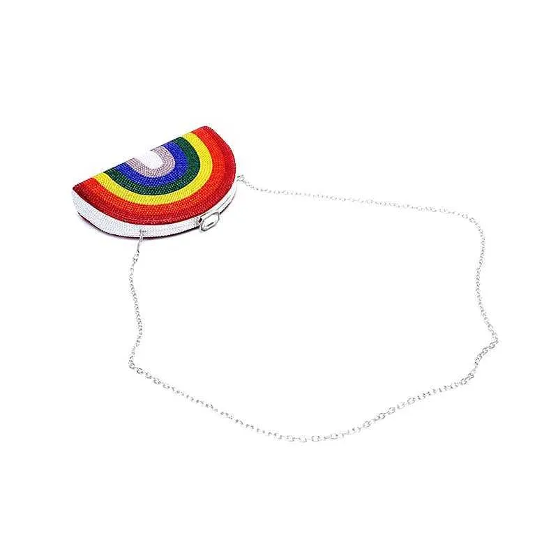 Neuestes Design Damen Rhie Handtasche Hochzeitsbankett Geschenk Kristall mehrfarbig gestreift Regenbogen Dia Abendessen Tasche Y241019_voghion.com