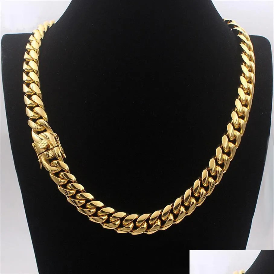 Chains Men Cuban Chain Necklace Stainless Steel Jewelry High Polished Hip Hop Curb Link Double Safety Clasps Stamped_voghion.com