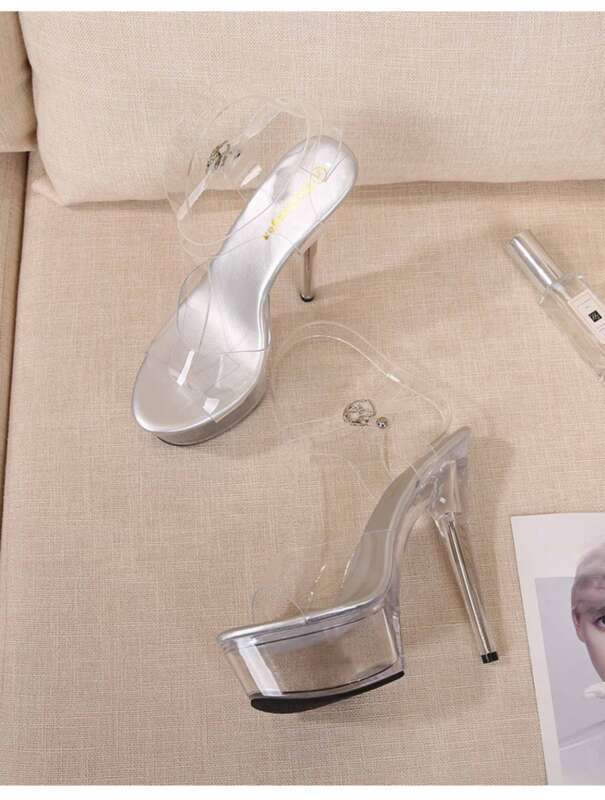 Damskie sandały kryształowe, damskie cienkie przezroczyste wysokie obcasy, wodoodporne buty na platformie do nocnego klubu_voghion.com