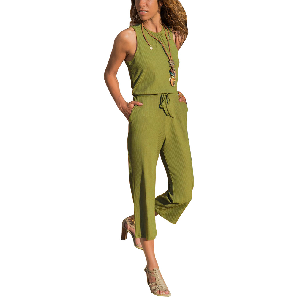 Damen Rundhals ärmellose Pit Stripe Neun-Punkt-Overall Coole Hose_voghion.com