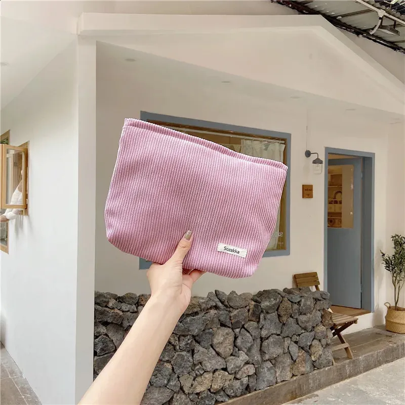 Große Kosmetiktasche aus Cordstoff für Damen, Reisetasche für Lippenstift, Organizer, Reißverschluss, Clutch, Handy-Geldbörse_voghion.com