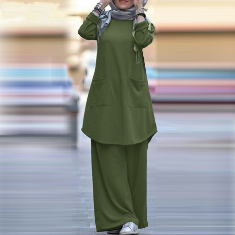 Completo due pezzi primavera autunno 2025 da donna, camicia a maniche lunghe, stile musulmano, pantaloni larghi taglie forti_voghion.com
