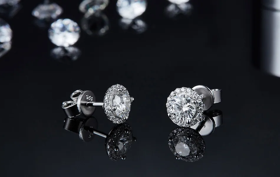 Orecchini a bottone RINNTIN SME S in argento sterling placcato oro bianco con diamanti taglio brillante da 0,5 a 1,0 carati, colore D EF, per donna_voghion.com
