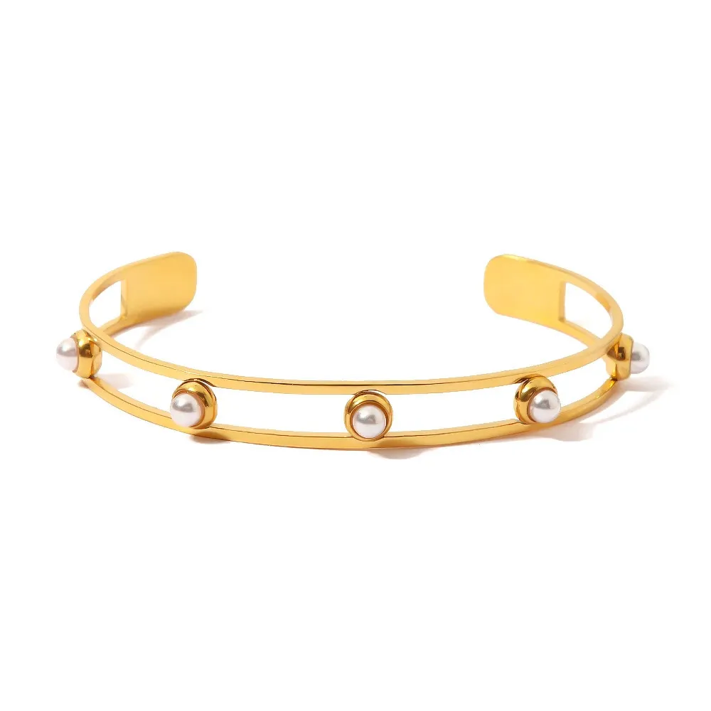 Stainless Steel Cuff Bangle Gold Plated Statement Bracelet_voghion.com