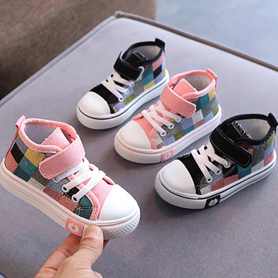 Children's Casual Shoes High Top Toddlers Kids Canvas Sneakers for Boys Girls Fashion Classic Checkered Soft Rubber Sole_voghion.com