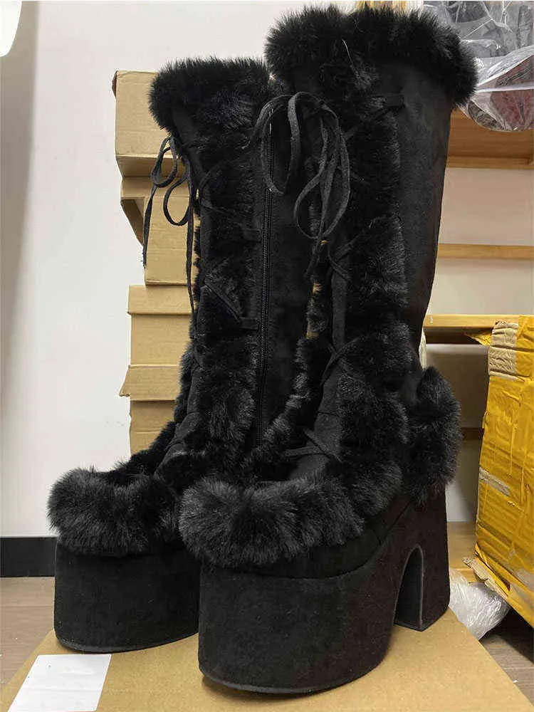 Lapolaka 2022 Fashion Waterproof Platform Heel Knee High Boots Lace Keep Warm The Winter Goth Punk Women Shoes T220915_voghion.com