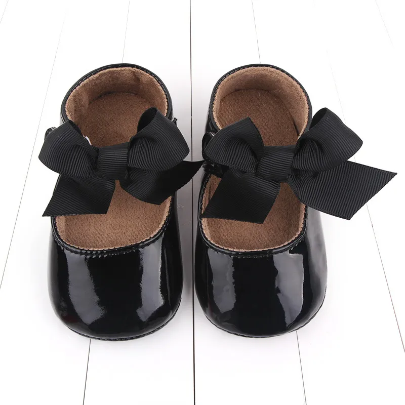 Bebé recién nacido Infante Niño Niña Clásico Lazo Suela de goma Anti-labio PU Dre Littleprout First Walker Cuna para niños pequeños_voghion.com