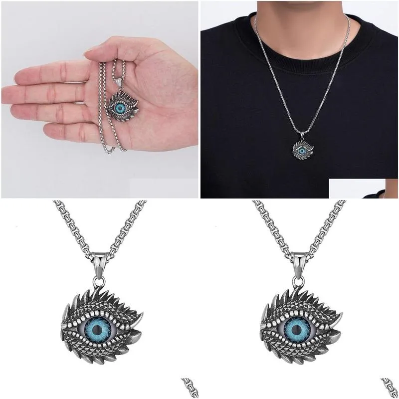 Collane con ciondolo con occhio malvagio per uomo in acciaio inossidabile 316 con occhi azzurri, collana alla moda, consegna a domicilio, gioielli Dhlb4_voghion.com