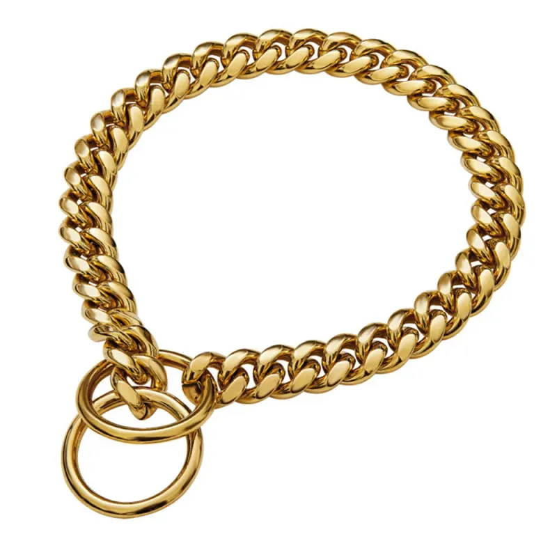 Guldhalsbånd 10 mm cubansk K-halskæde Heavy Duty Slip rustfrit stål Hunde-P-kæde til mellemstore og store hunde_voghion.com