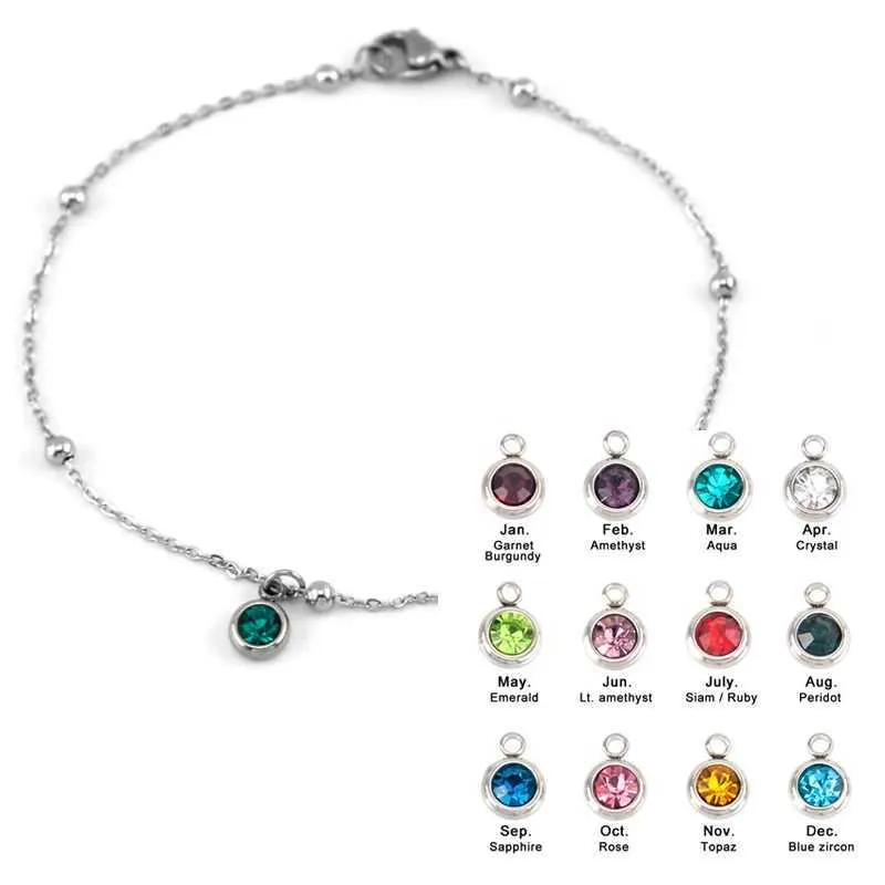 Fousskett Personaliséiert Gebuert Fraen Space Ball Rolo Kabelkette Gléckssteen Edelstahl Fousskett L2403_voghion.com