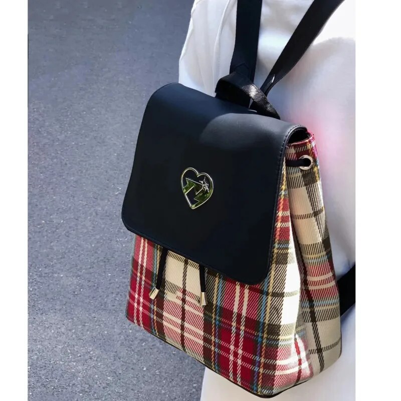 Japa Cavas Drawstrig Backpack Preppy Style Cute Plaid Prit Bag Studet Casual High Capacity Small Tote Bags For_voghion.com