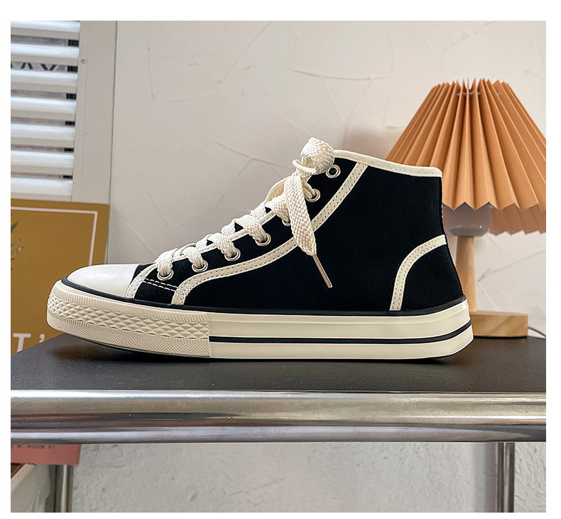High top men's classic spring canvas student Korean vulcanized round toe casual board shoes, cloth shoes_voghion.com