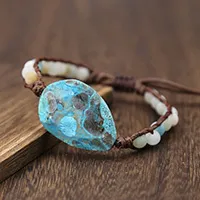 Braccialetti avvolgenti a 5 fili con ciondolo in cristallo di quarzo con pietre naturali, fatti a mano, in pelle, stile boho, da donna, 230814_voghion.com