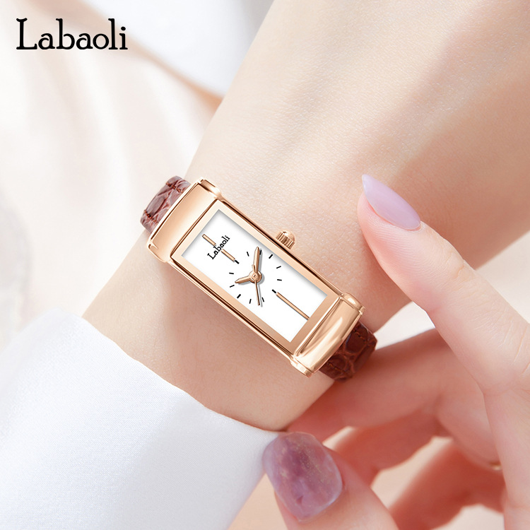 Relógio de quartzo feminino quadrado elegante e simples da marca Labaoli_voghion.com