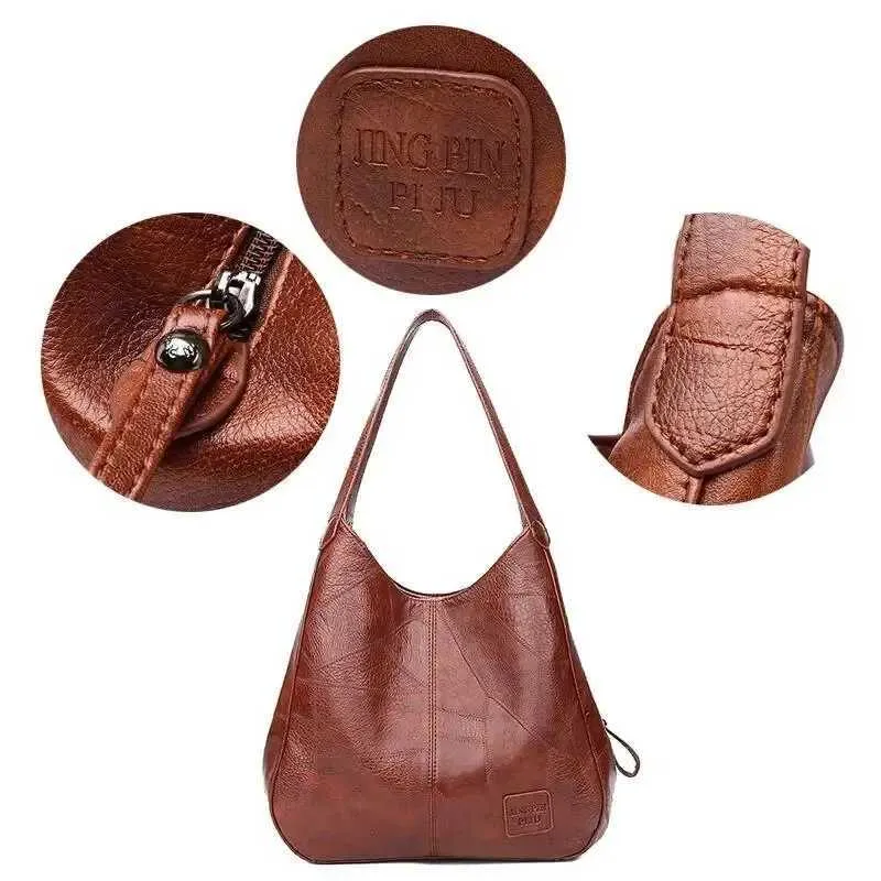 Vintage läder stor kapacitet marmorkorn axelväska för kvinnor daglig pendlarväska Shopping241106_voghion.com