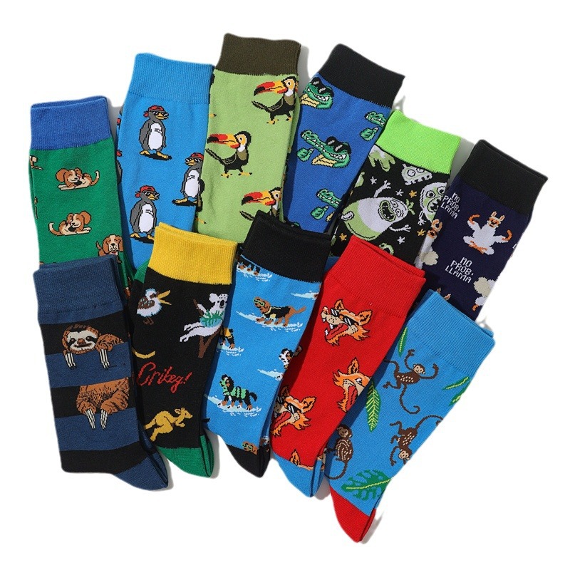 2025d Cartoon Baumwolle Herren Mitte der Wade Tier Persönlichkeit Obst Lange Bunte Ins Socken_voghion.com