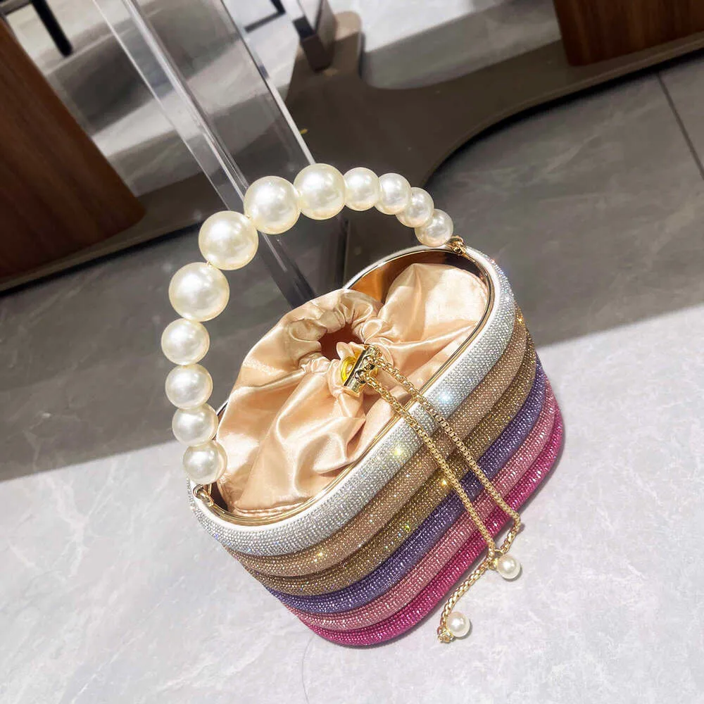Borse da sera e borsetta da donna, borsa a tracolla con cristalli lucidi, borsa a secchiello_voghion.com