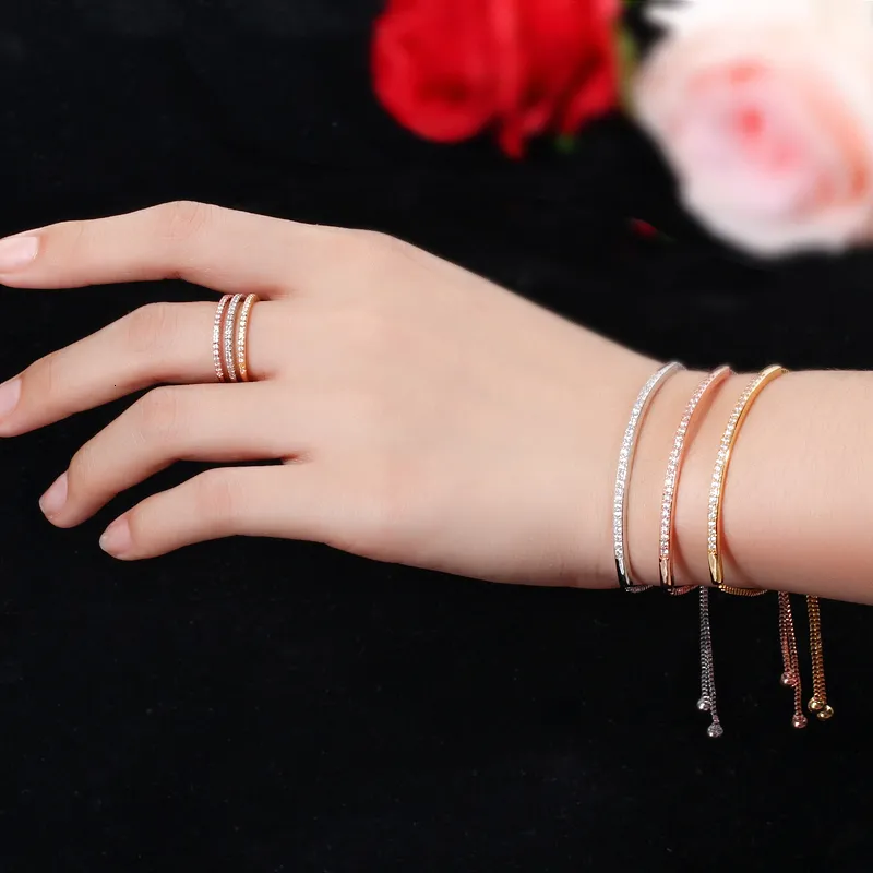 Adjustable Slider Bracelet With Cubic Zirconia Rose Gold Finish_voghion.com