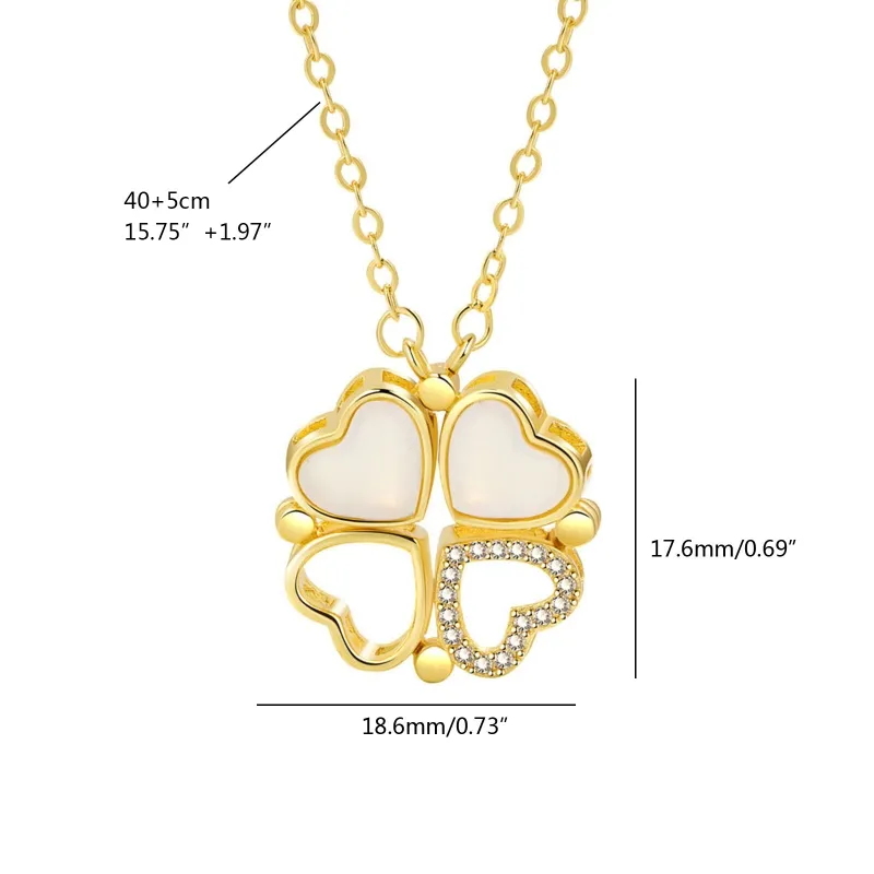 Colliers pendentifs en forme de trèfle à quatre feuilles en forme de cœur en zircone cubique pour femmes, bijoux élégants pour fête et mariage_voghion.com
