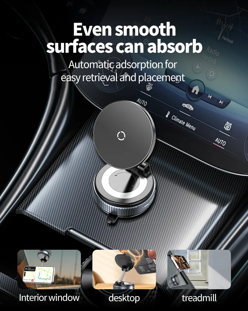 K007S Caricabatterie wireless per auto 15W Supporto per telefono con ventosa a vuoto Supporto magnetico bifacciale a mani libere_voghion.com