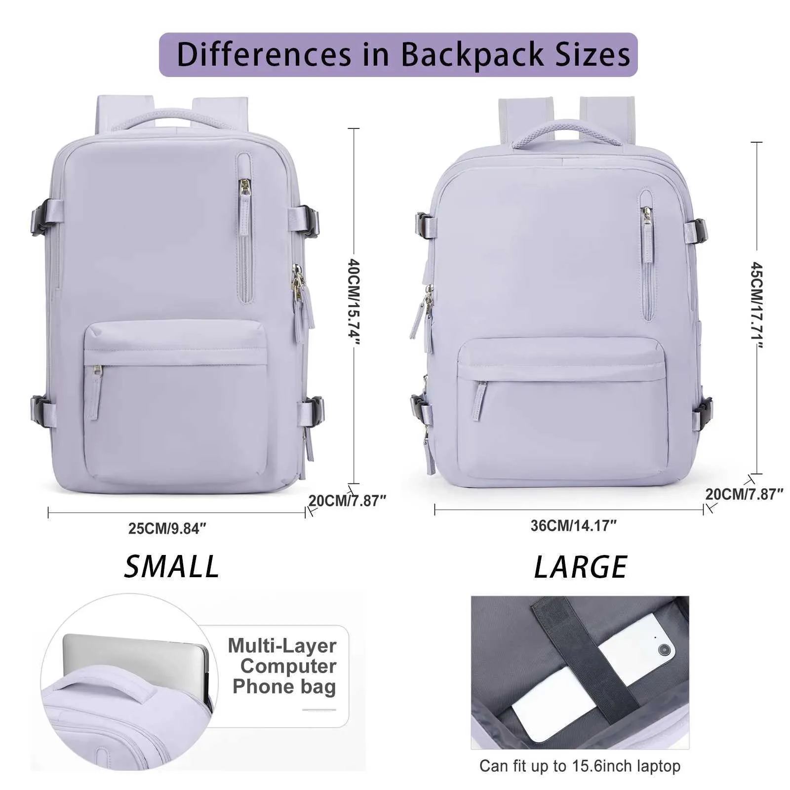 Laptop-Reisetasche für Damen in der Kabine, großes Fassungsvermögen, Easyjet-Handgepäck 45 x 36 x 20, Rucksack Ryanair 40 x 20 x 25, wasserabweisend_voghion.com