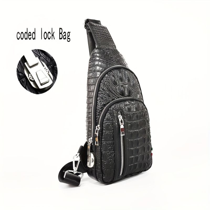 Echtes Rindsleder Herren Brusttasche mit Passwortschloss, Multifunktionale Umhängetasche, Lässiger Schulterrucksack,_voghion.com