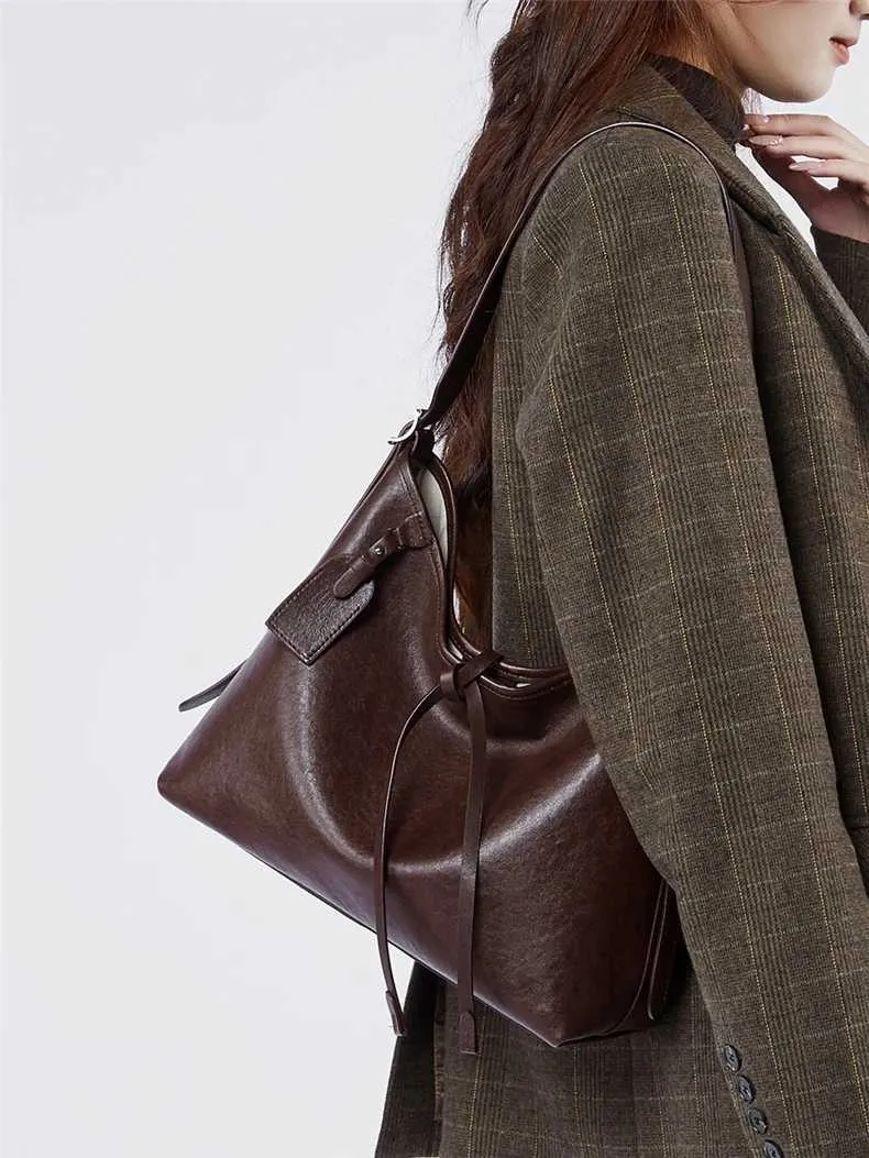 Toptrends Vintage Vera Pelle Grande Sottobraccio Borse a Tracolla per Donna 2024 Designer Semplice Donna Tote Hobo Signore_voghion.com