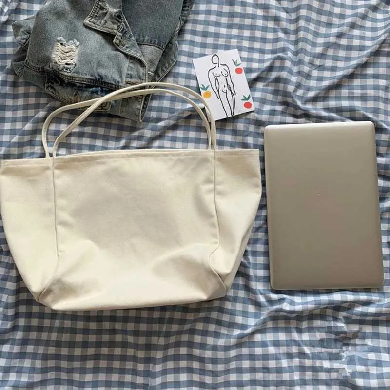 Einfache Canvas Damen Große Kapazität Griff Einfarbig Schultertasche Designer Shopping Handtasche Wiederverwendbare Mädchen TotesC241031_voghion.com