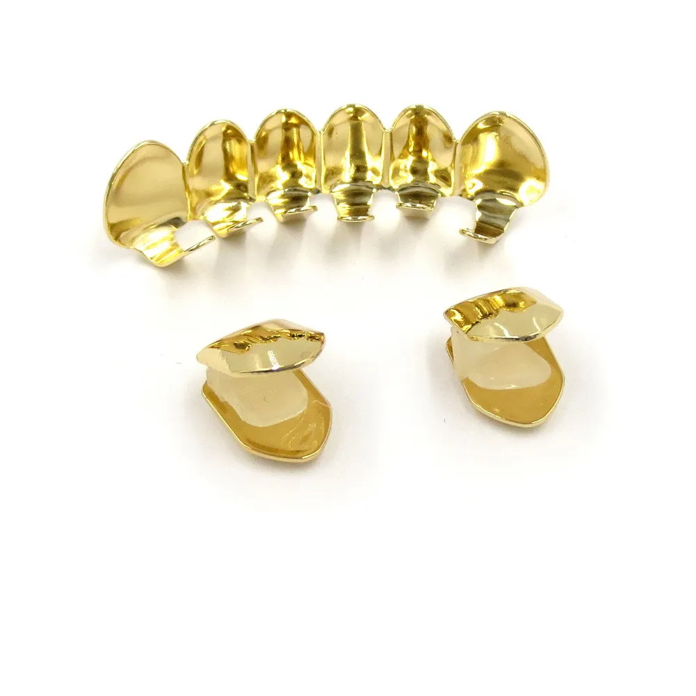 Echtes Gold Grillz Dental Mund Fang Grills Zahnspangen Plain Punk Hiphop Up 2 Bottom 6 Zähne Zahnkappe Cosplay Kostüm_voghion.com