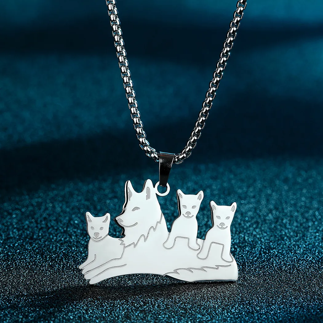 Wolf And Pups Pendant Necklace Animal Lover Gift For Everyone_voghion.com