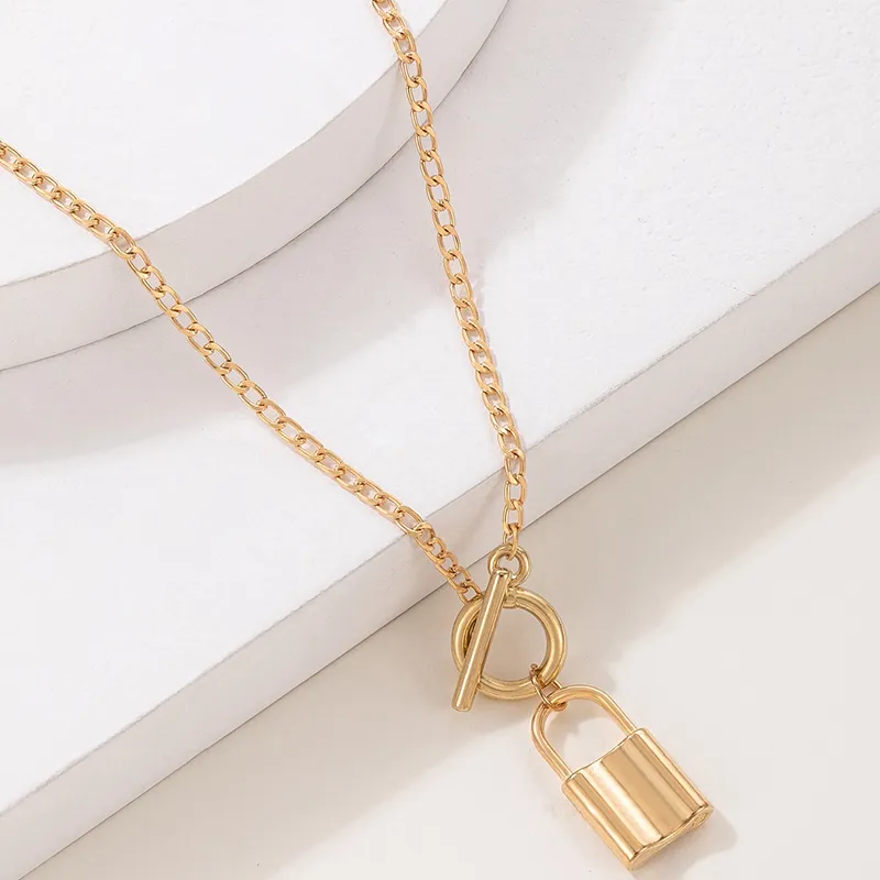 Colliers pendentifs Collier de verrouillage classique Élégant alliage de couleur or Métal Réglable Bijoux de fête Accessoires Collier_voghion.com